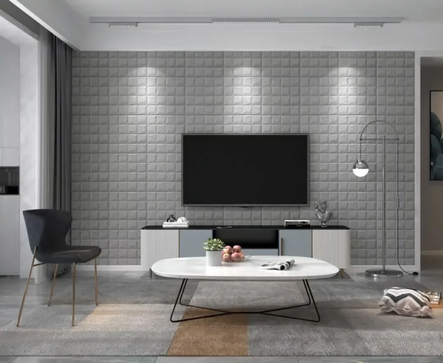 Samoljepljiva 3D dekoracija za zid u sivoj eko koži